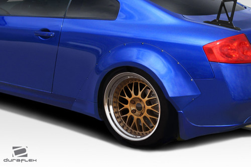 2003-2007 Infiniti G Coupe G35 Duraflex Circuit 75mm Rear Fender Flare Caps ( Sport Version ) - 2 Piece / Vehicle Year Make Model Trim - 2003-2007-Infiniti G Coupe 2DR / Product Type - Fender Flare / Style Name -Circuit / Kit Material - FRP (Fiberglass Reinforced Plastics) / Notes -