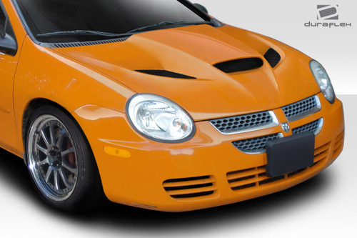 2000-2005 Dodge Neon Duraflex Hellcat Look Hood - 1 Piece / Vehicle Year Make Model Trim - 2000-2005-Dodge Neon ALL / Product Type - Hood / Style Name -Hellcat Look / Kit Material - FRP (Fiberglass Reinforced Plastics) / Notes - Note: Hood pins are required.