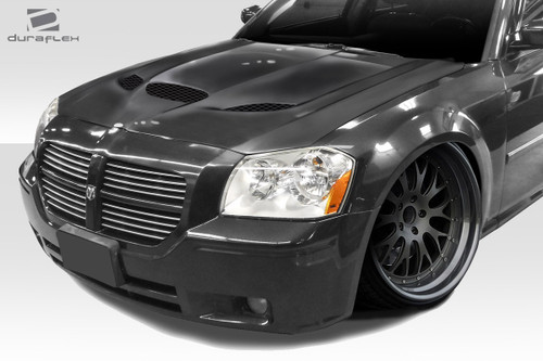 2005-2007 Dodge Magnum Duraflex Hellcat Look Hood - 1 Piece / Vehicle Year Make Model Trim - 2005-2007-Dodge Magnum ALL / Product Type - Hood / Style Name -Hellcat Look / Kit Material - FRP (Fiberglass Reinforced Plastics) / Notes - Note: Hood pins are required.