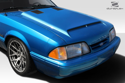 1987-1993 Ford Mustang Duraflex GT500 Hood - 1 Piece / Vehicle Year Make Model Trim - 1987-1993-Ford Mustang ALL / Product Type - Hood / Style Name -GT500 / Kit Material - FRP (Fiberglass Reinforced Plastics) / Notes - Note: Hood pins are required.