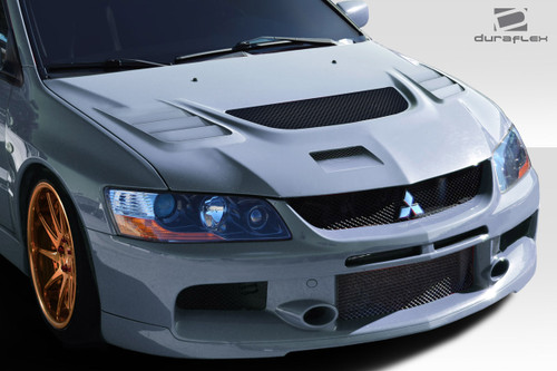 2003-2006 Mitsubishi Lancer Evolution 8 9 Duraflex C-1 Hood - 1 Piece / Vehicle Year Make Model Trim - 2003-2006-Mitsubishi Evolution ALL / Product Type - Hood / Style Name -C-1 / Kit Material - FRP (Fiberglass Reinforced Plastics) / Notes - Note: Hood pins are required.