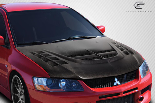 2003-2006 Mitsubishi Lancer Evolution 8 9 Carbon Creations DriTech VT-X Hood - 1 Piece / Vehicle Year Make Model Trim - 2003-2006-Mitsubishi Evolution ALL / Product Type - Hood / Style Name -VT-X / Kit Material - Carbon Fiber / Notes - Note: Hood pins are required.