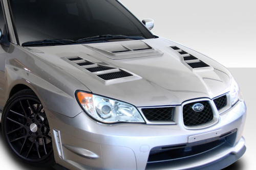 2006-2007 Subaru Impreza WRX STI Duraflex TS-1 Hood - 1 Piece / Vehicle Year Make Model Trim - 2006-2007-Subaru Impreza ALL / Product Type - Hood / Style Name -TS-1 / Kit Material - FRP (Fiberglass Reinforced Plastics) / Notes - Note: Hood pins are required.