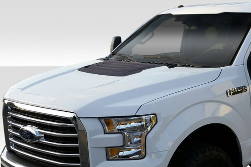 2015-2020 Ford F-150 Duraflex Raptor Look Hood - 1 Piece / Vehicle Year Make Model Trim - 2015-2020-Ford F150 ALL / Product Type - Hood / Style Name -Raptor Look / Kit Material - FRP (Fiberglass Reinforced Plastics) / Notes - Note Hood pins are required.
