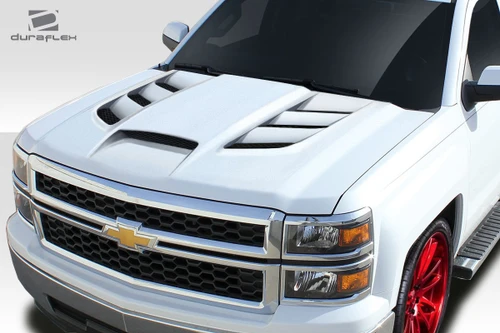 2014-2015 Chevrolet Silverado Duraflex Viper Look Hood - 1 Piece / Vehicle Year Make Model Trim - 2014-2015-Chevrolet Silverado ALL / Product Type - Hood / Style Name -Viper / Kit Material - FRP (Fiberglass Reinforced Plastics) / Notes - Note: Hood pins are required.