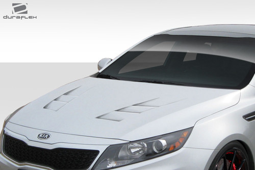 2011-2015 Kia Optima Duraflex TS-1 Hood - 1 Piece / Vehicle Year Make Model Trim - 2011-2015-Kia Optima ALL / Product Type - Hood / Style Name -TS-1 / Kit Material - FRP (Fiberglass Reinforced Plastics) / Notes - Note: Hood pins are required.