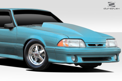 1987-1993 Ford Mustang Duraflex 4 Inch Cowl Hood - 1 Piece / Vehicle Year Make Model Trim - 1987-1993-Ford Mustang ALL / Product Type - Hood / Style Name -Cowl / Kit Material - FRP (Fiberglass Reinforced Plastics) / Notes - Hood pins are required.