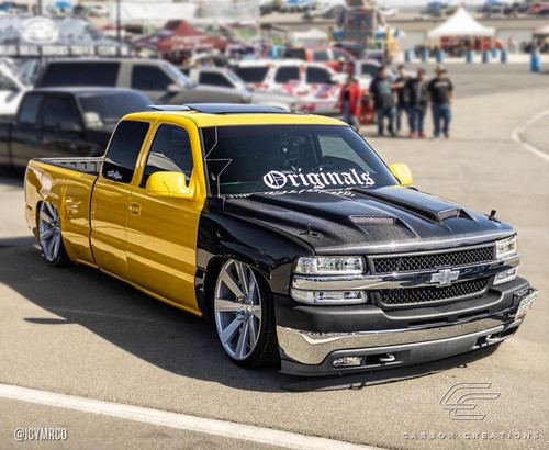 1999-2002 Chevrolet Silverado 2000-2006 Tahoe Suburban Carbon Creations Dual Ram Air Hood - 1 Piece / Vehicle Year Make Model Trim - 1999-2002-Chevrolet Silverado ALL / Product Type - Hood / Style Name -Dual Ram Air / Kit Material - Carbon Fiber / Notes - Note: Hood pins are required.