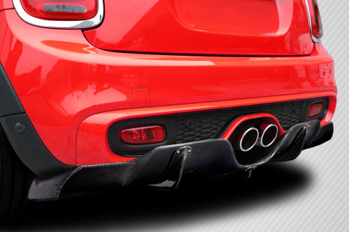2014-2021 Mini Cooper S F55 F56 F57 Carbon Creations DLR Rear Diffuser - 1 Piece / Vehicle Year Make Model Trim - 2014-2021-MINI Cooper ALL / Product Type - Rear Lip/Add On / Style Name -DLR / Kit Material - Carbon Fiber / Notes - Only Fits S / JCW Models