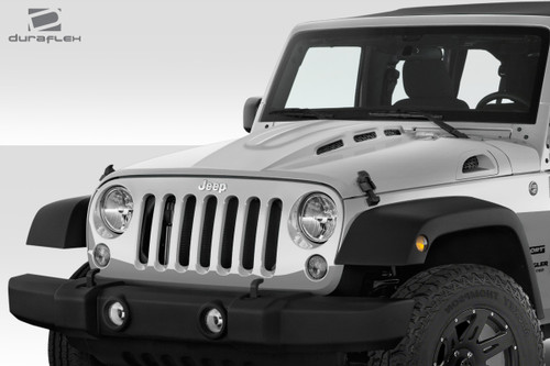 2007-2018 Jeep Wrangler JK Duraflex AVG Hood - 1 Piece / Vehicle Year Make Model Trim - 2007-2018-Jeep Wrangler ALL / Product Type - Hood / Style Name -AVG / Kit Material - FRP (Fiberglass Reinforced Plastics) / Notes - Note: Hood pins are required.