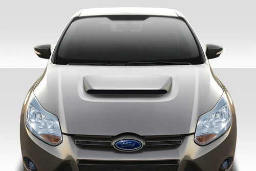 2012-2014 Ford Focus Duraflex Ram Air Hood - 1 Piece / Vehicle Year Make Model Trim - 2012-2014-Ford Focus ALL / Product Type - Hood / Style Name -Ram Air / Kit Material - FRP (Fiberglass Reinforced Plastics) / Notes - Note: Hood pins are required.