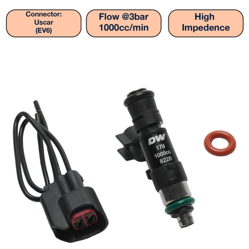 DeatschWerks Universal 1000cc Single Fuel Injector / 48mm Length / 14mm O-Ring Seals - DW1000-48-14-14-1 Photo - Primary