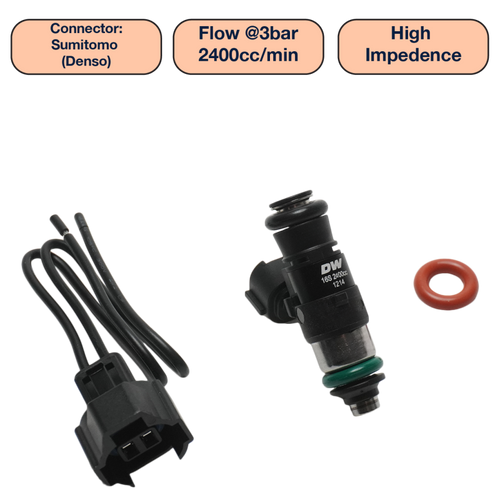 DeatschWerks Universal 2400cc Single Fuel Injector / 34mm Length / 14mm O-Ring Seals - DW2400-34-14-14-1 Photo - Primary