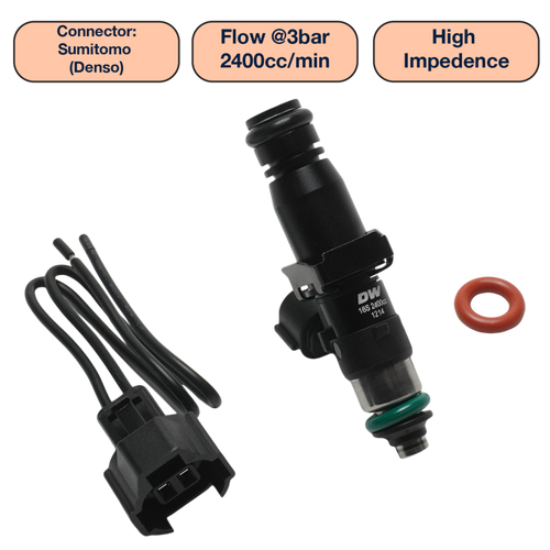 DeatschWerks Universal 2400cc Single Fuel Injector / 60mm Length / 14mm O-Ring Seals - DW2400-60-14-14-1 Photo - Primary