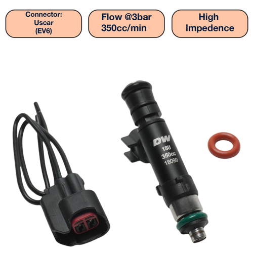 DeatschWerks Universal 350cc Single Fuel Injector / 60mm Length / 14mm O-Ring Seals - DW350-60-14-14-1 Photo - Primary