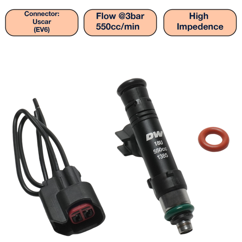 DeatschWerks Universal 550cc Single Fuel Injector / 60mm Length / 14mm O-Ring Seals - DW550-60-14-14-1 Photo - Primary