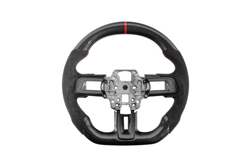 EOS Carbon Fiber Steering Wheel w. Alcantara w. Button Cover - 18-23 Mustang S550