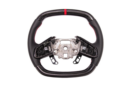 EOS Carbon Fiber Steering Wheel w. Perforated Leather w. Button Cover - 2020+ C8 Corvette