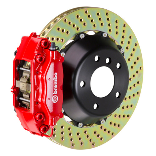 Brembo 99-04 996 Rear GT BBK 4 Piston Cast 2pc 345x28 2pc Rotor Drilled-Red - 2C1.8007A2