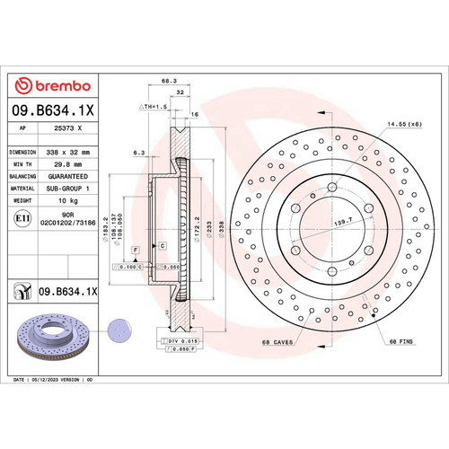 Brembo 10-20 Lexus GX460 / 10-20 Toyota 4Runner Drilled Xtra Brake Disc - Front - 09.B634.1X User 1