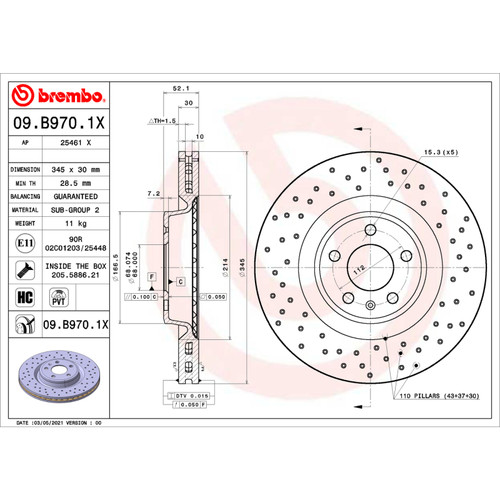 Brembo OE 14-15 Audi A6/A6 Quattro/12-16 S4/12-17 S5/17-20 Porsche Macan Friction Brake Disc - 09.B970.1X User 1
