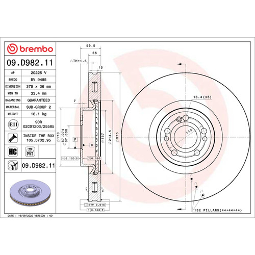 Brembo OE 20-23 Mercedes-Benz GLE450/GLE580/GLS450/2020 GLS580 UV Coated Brake Disc - Front Left - 09.D982.11 User 1
