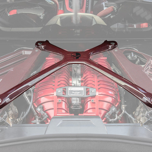EOS Engine Bay X-Brace - Red Carbon Fiber - C8 Corvette (BRACE-687-RDCF)