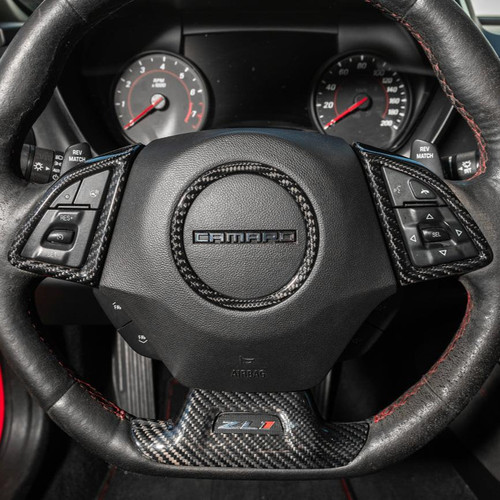 EOS Carbon Fiber Steering Wheel Trim Covers - 16-24 Camaro SS / ZL1 (VENT-977-BKCF)