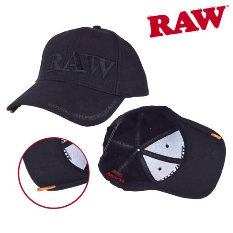 Raw Snap Back Hat Black on Black with Wood Poker