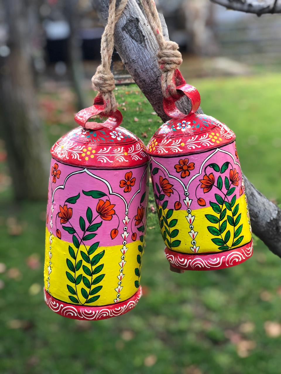 Hand Painted Cow Bells Set of 2: Mughal Garden