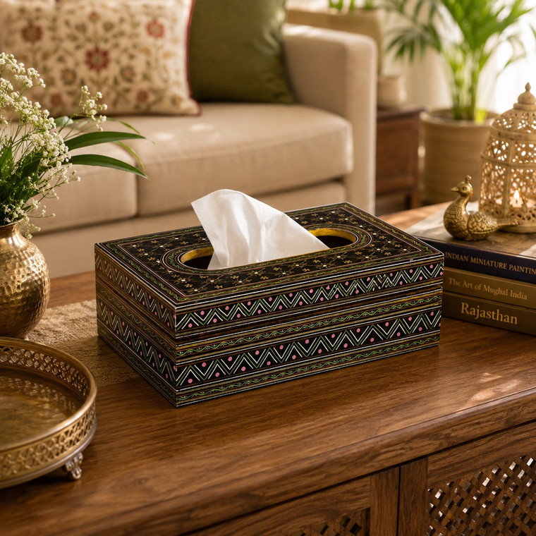 Hand Painted wooden Tissue Box - Black Magic