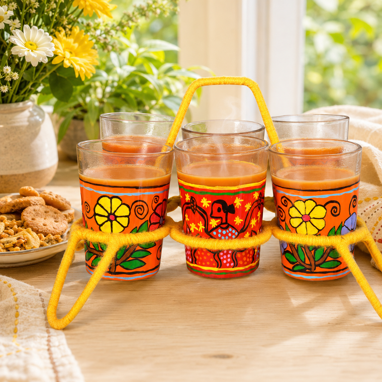 Cutting Chai Glass set with Holder: Celebration