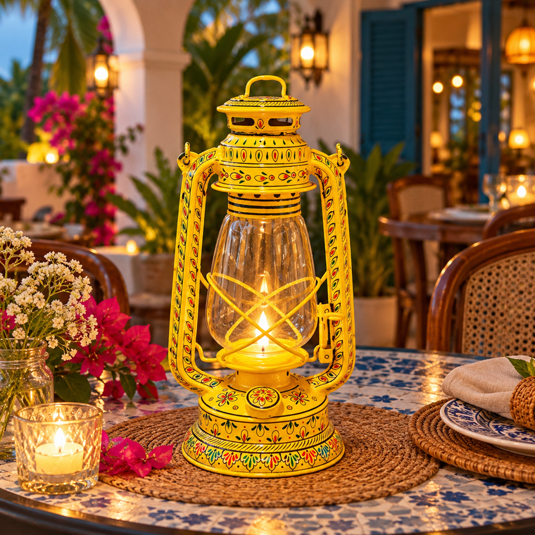 Hand-Painted Indian Candle Lantern : Sunehri – Golden Radiance