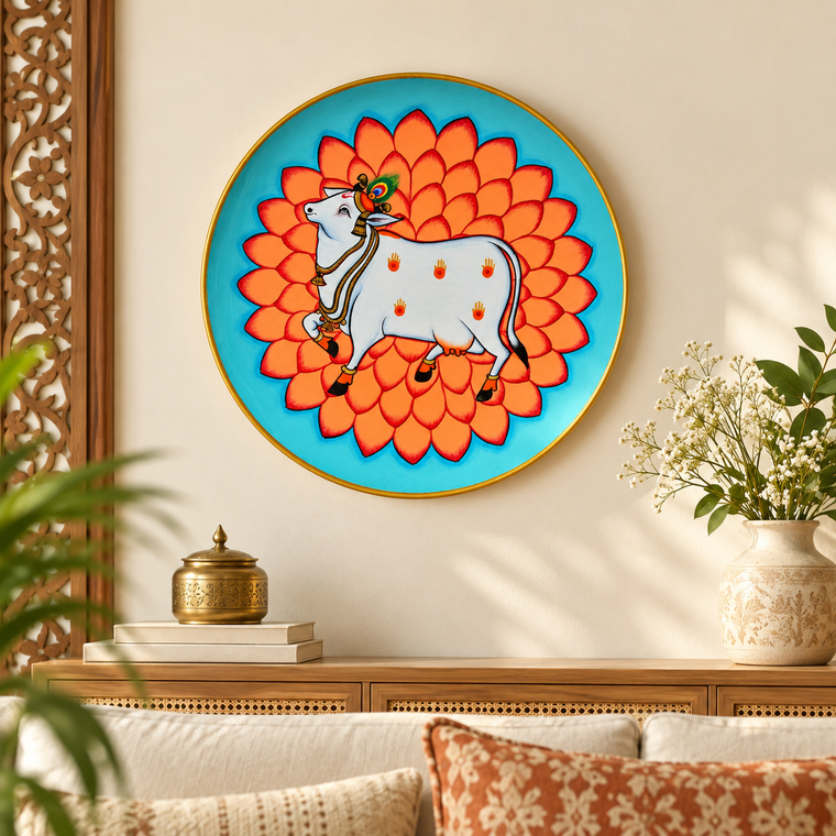 Hand painted ceramic Wall Plate : Cow