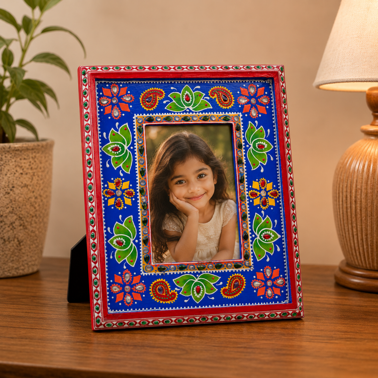 Hand Painted Photo Frame: Green Lotus