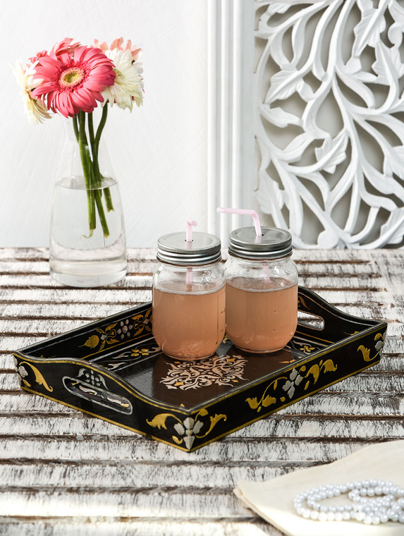 Hand Painted tray set of 2 : Mughal Floral-2