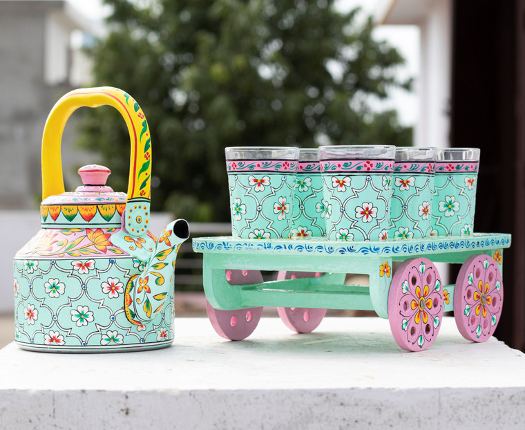 Habibi  - Hand painted Tea set with tea trolley