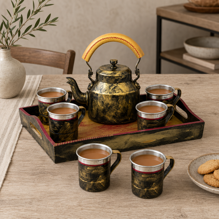 Hand Painted Tea Set : Antiqua Black