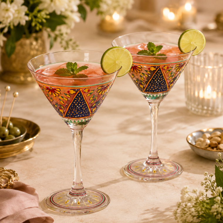 Hand Painted Cocktail/Mocktail glasses set of 2 Mughal