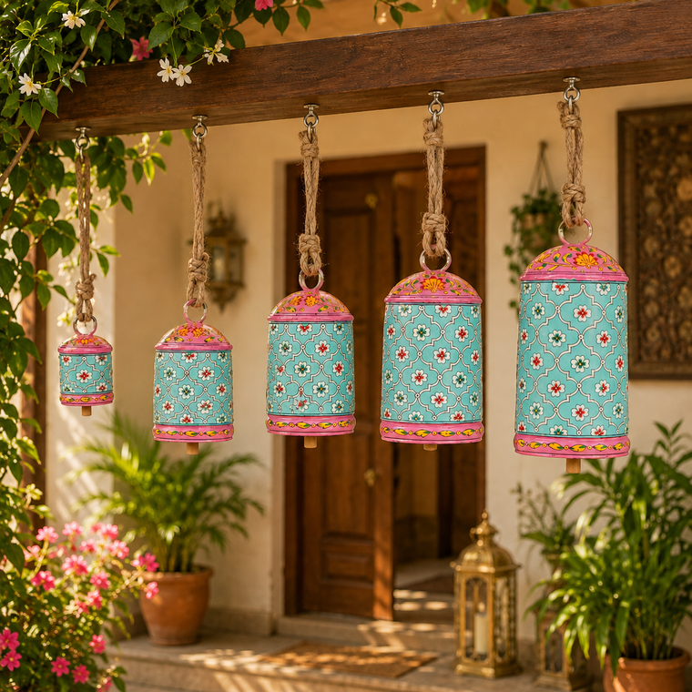 Hand Painted Cow Bells Set of 5: Serene