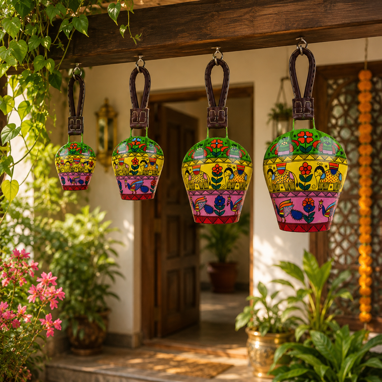 Hand Painted Swiss Cow Bells Set of 4: Celebration