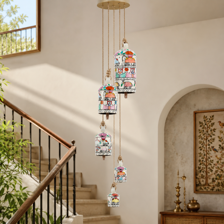 Hand Painted Cow Bell chandelier