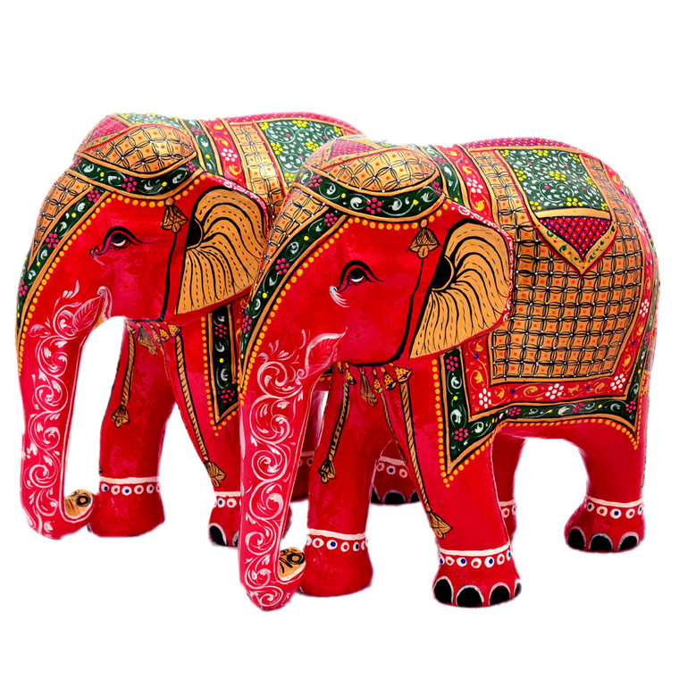 Hand Painted Elephant set of 2: Red & Gold Elephant set