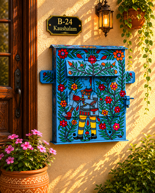 Hand Painted Postbox: Blue Post Man