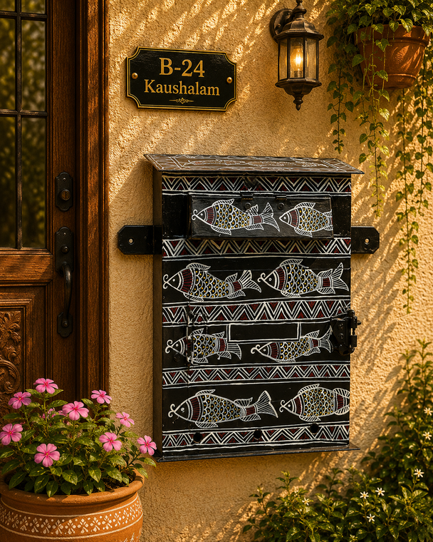 Hand Painted Letter Box - Black Fishes