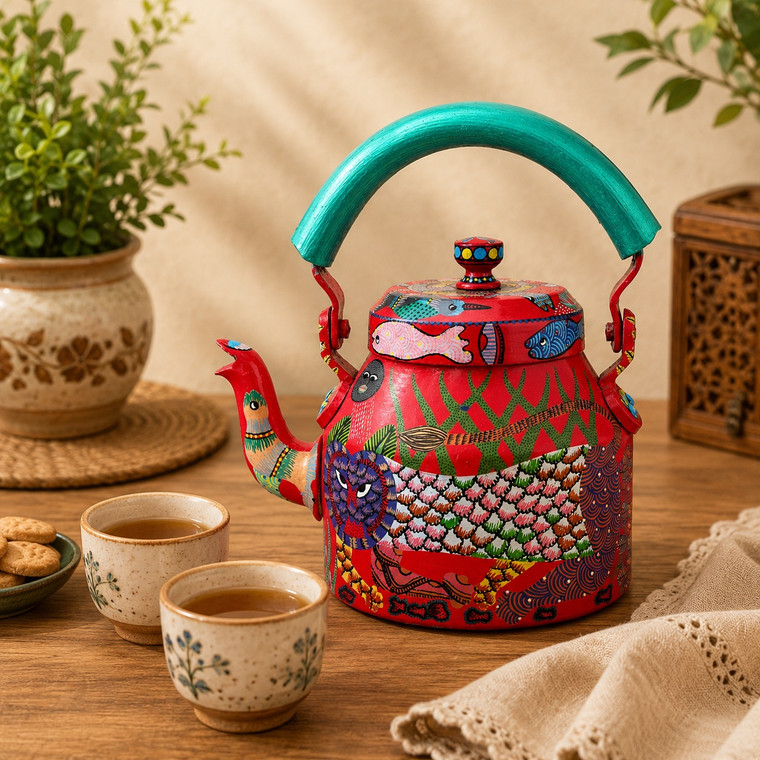 Hand-Painted Teapot: Gond Art