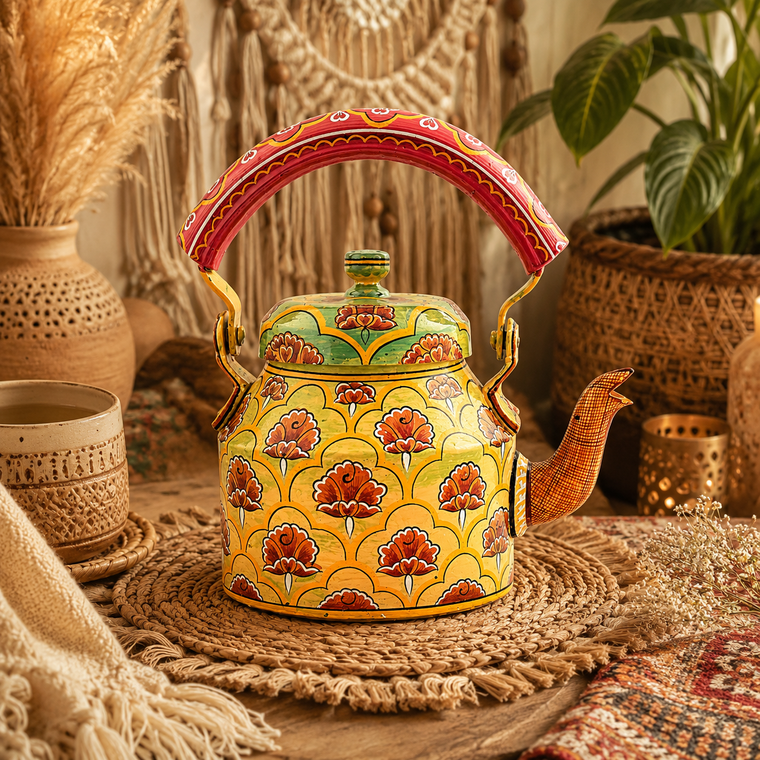 "Charming Hand-Painted Tea Kettle – Crafted from Food-Grade Metal"