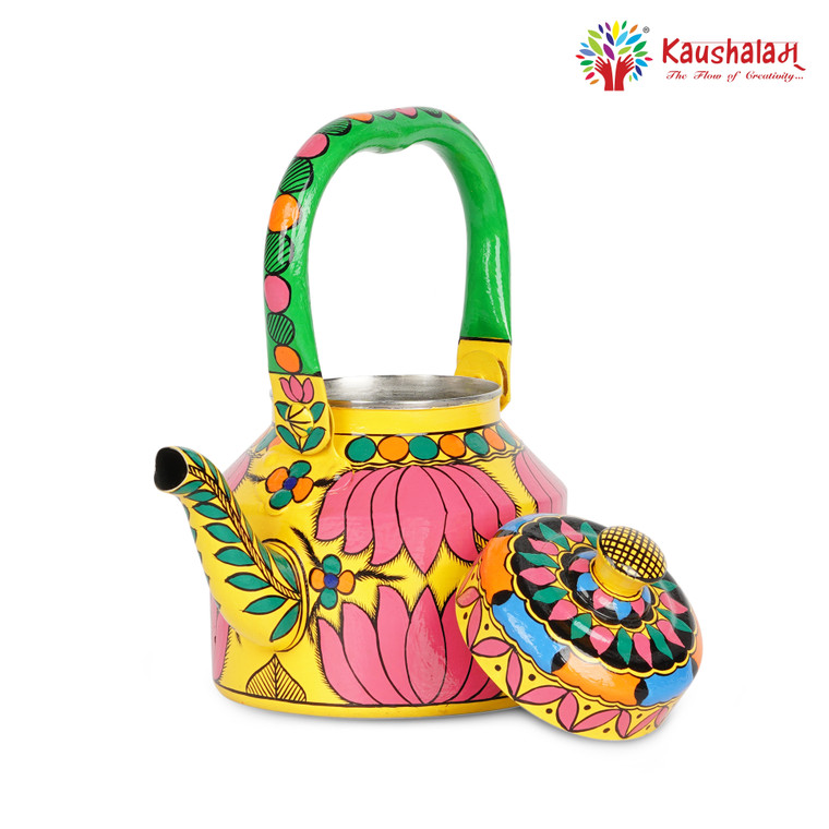 Induction-Friendly Tea Kettle with Beautiful Indian Hand-Painted Designs: Kamla The Lotus