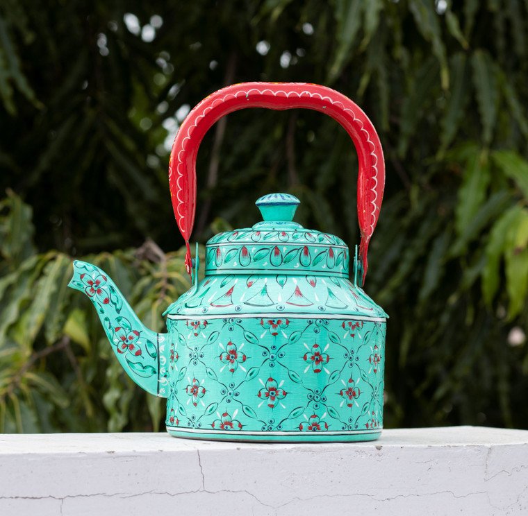Induction-Compatible Stainless Steel Tea Kettle – Hand-Painted Indian Art : Shimmer