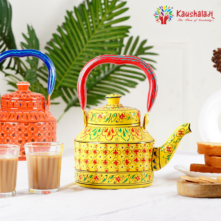 Hand-Painted Stainless Steel Tea Kettle – Traditional Indian Design, Induction Compatible: Noori - The Shinning Beauty